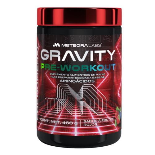 METEORA LABS | Gravity Pre-Workout | Pre entrenador | Suplemento Alimenticio en Polvo para preparar Bebidas Energéticas | Sabor a Frutos Rojos | 460 g | 60 porciones por envase