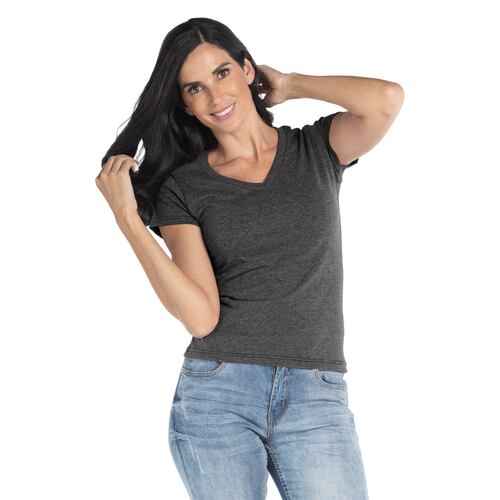 Playera Cuello V Manga Corta Con Silueta Para Dama