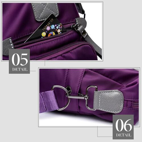 Bolsa Mujer Impermeable Viaje Nylon Tote Crossbody Bandolera Viajera MORADO.