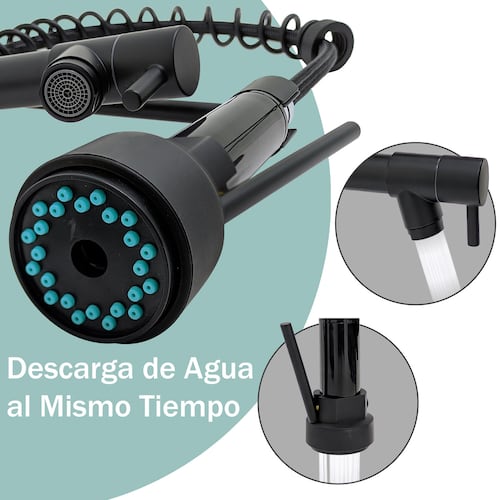 Grifo Mezclador de Cocina Monomando Fregadero Llave Giratoria Manguera Expandible Negro