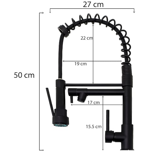Grifo Mezclador de Cocina Monomando Fregadero Llave Giratoria Manguera Expandible Negro