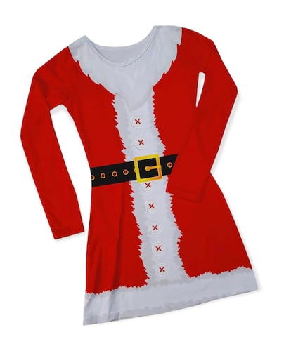 Vestido Corte Lápiz Corto Manga Larga Diseño navideño Señora Claus y Duende Navideño.