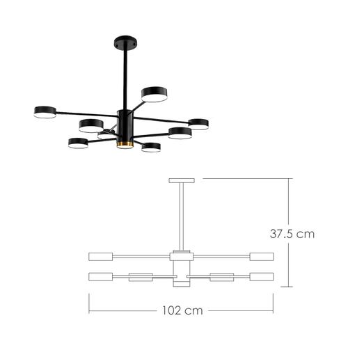 Lampara de techo estilo industrial hierro forjado negro con dorado lampara downlight 8+1 luces