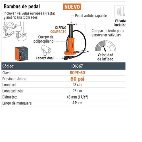 Bomba de Aire con pedal Truper BOPE-60 para inflar bicicletas balones Inflables pelotas llantas