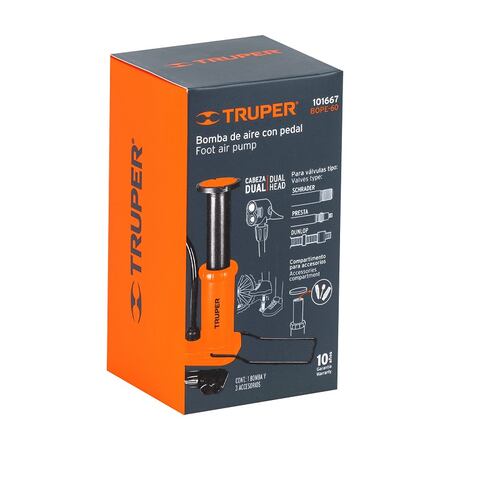 Bomba de Aire con pedal Truper BOPE-60 para inflar bicicletas balones Inflables pelotas llantas