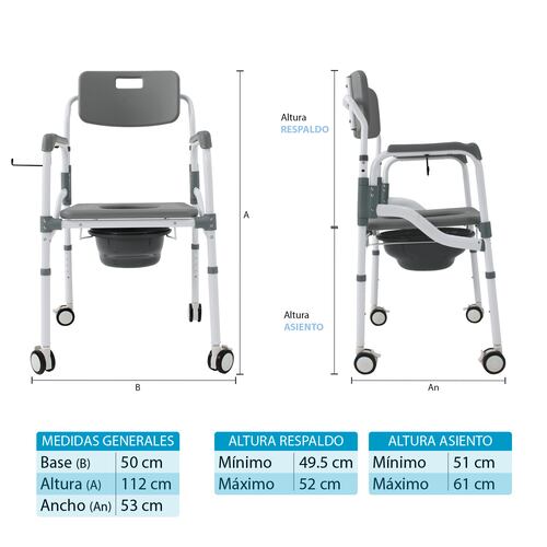 Silla Baño Premium Discapacitados Ducha Aluminio 3-1 Adulto Comodo