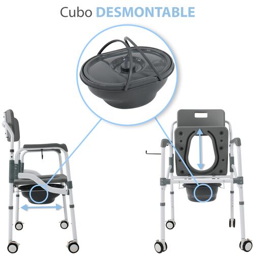 Silla Baño Premium Discapacitados Ducha Aluminio 3-1 Adulto Comodo