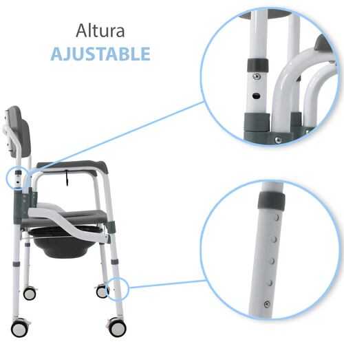 Silla Baño Premium Discapacitados Ducha Aluminio 3-1 Adulto Comodo