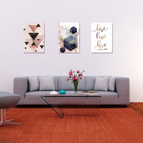 Cuadros Decorativos Set de 3 pzs figuras geométricas moderno Rosa 40 X 60 cm