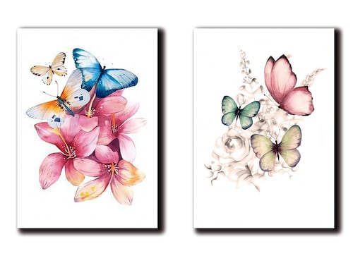 Cuadros Decorativos Set de 2 pzs Flores con Mariposas 60 X 90 cm.