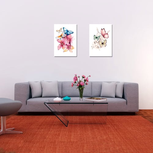 Cuadros Decorativos Set de 2 pzs Flores con Mariposas 40 X 60 cm