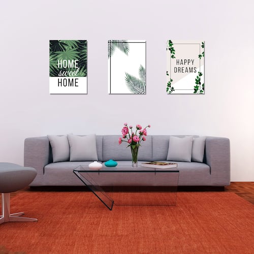 Cuadros Decorativos Set de 3 pzs Canvas de hojas moderno 60 X 90 cm.
