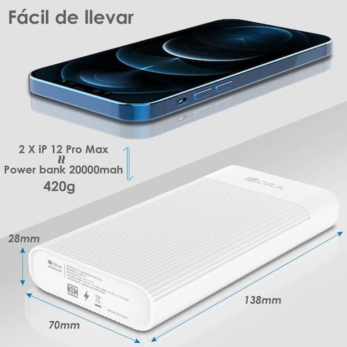 Power Bank Batería Portátil 20000mah Blanca