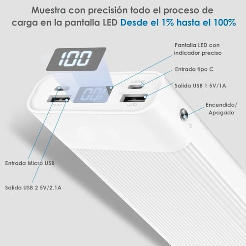 Power Bank Batería Portátil 20000mah Blanca