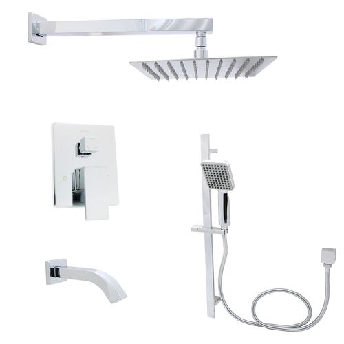 Accesorios Baño Cuadrado Regadera Teléfono Salida Tina Cromo.
