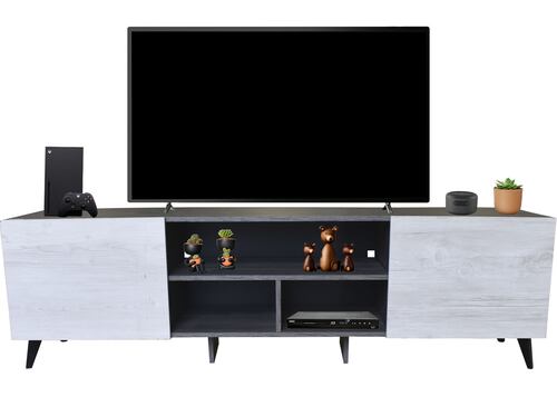  Mueble para TV de 80" Europa Practico e Inteligente Hogare  Gris Blanco