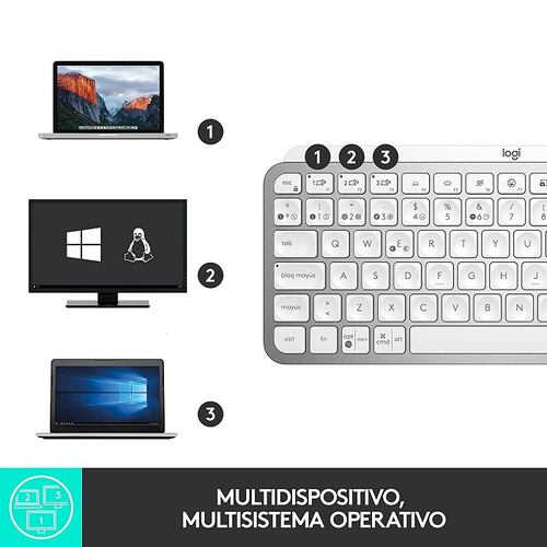 Teclado Logitech MX Keys Mini Iluminado Inalambrico Bluetooth Recargable Blanco 920-010477.