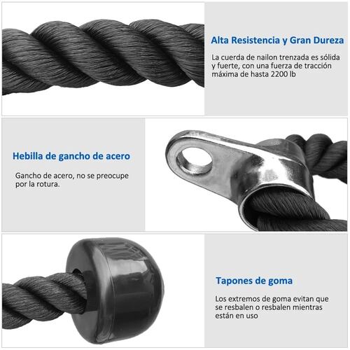 Cuerda Para Triceps Rope Agarraderas Pinzas De Mosquetón Gym
