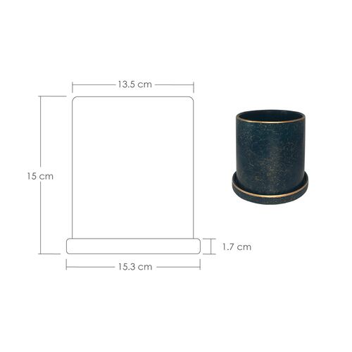 Ilios Innova Macetero borde dorado 15 cm alto, maceta de cerámica con plato de base, Elegante maceta para flores.