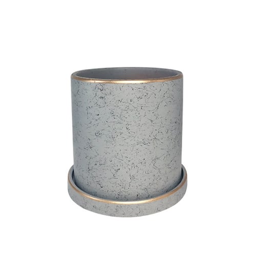 Ilios Innova Macetero borde dorado 18 cm alto, maceta de cerámica con plato de base, Elegante maceta para flores.