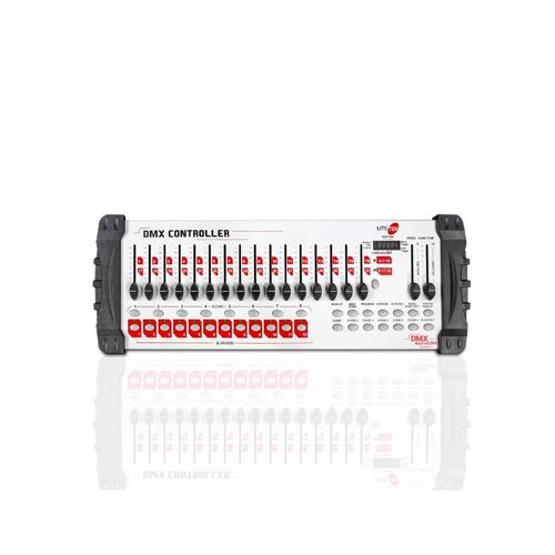 Controlador  LITE TEK DMX 384 Blanco 16 controles deslizables
