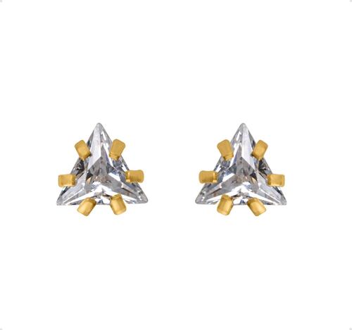 ARETES | BROQUELES ORO PURO 10K TRIÁNGULO  VAROURO ZIRCONIA + ESTUCHE.