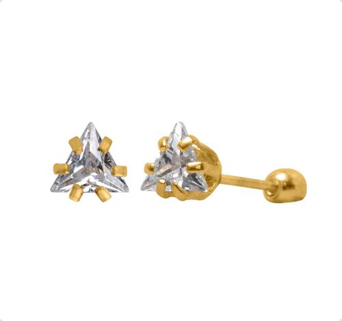 ARETES | BROQUELES ORO PURO 10K TRIÁNGULO  VAROURO ZIRCONIA + ESTUCHE.