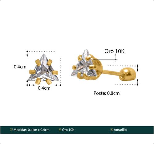 ARETES | BROQUELES ORO PURO 10K TRIÁNGULO  VAROURO ZIRCONIA + ESTUCHE.