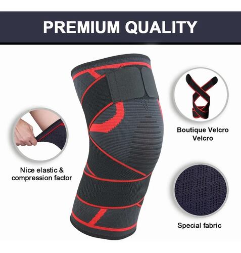 Rodillera Elástica De Compresión Negro con Rojo  Talla XL