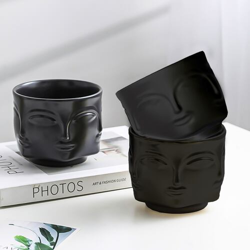 Ilios Innova Macetero minimalista con cara multifacética Maceta de cerámica con Forma de Rostro para decoración