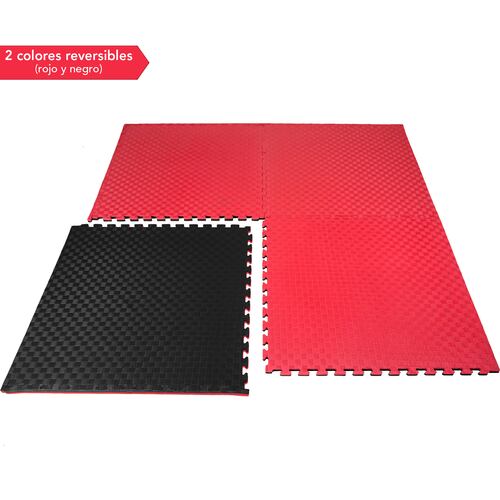Tatami Tapete Ejercicio Foamy 10 piezas Piso 100 x 100 cm Gym Artes Marciales 2cm Antiderrapante Rojo Negro