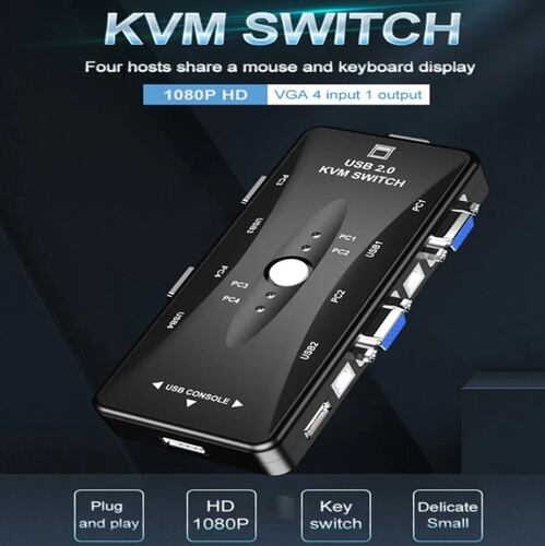 Conmutador Kvm 4 Puertos Con Conmutador De Teclado Y Ratón
