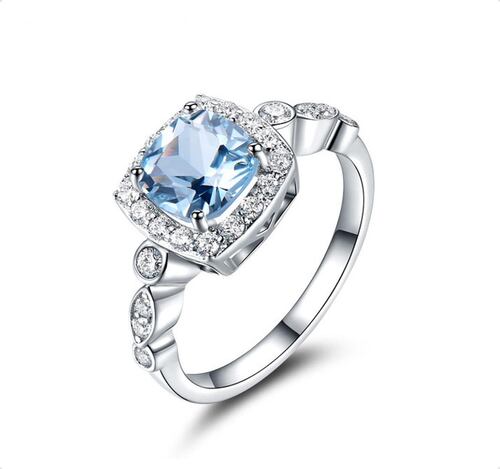 Anillo De Compromiso  VAROURO Plata Ley 925 Topacio Azul Fino Promesa .