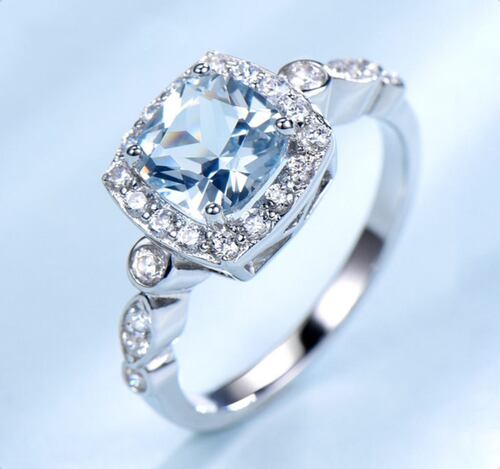 Anillo De Compromiso  VAROURO Plata Ley 925 Topacio Azul Fino Promesa .
