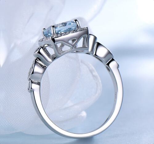 Anillo De Compromiso  VAROURO Plata Ley 925 Topacio Azul Fino Promesa .