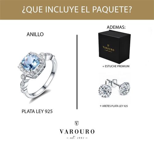 Anillo De Compromiso  VAROURO Plata Ley 925 Topacio Azul Fino Promesa .