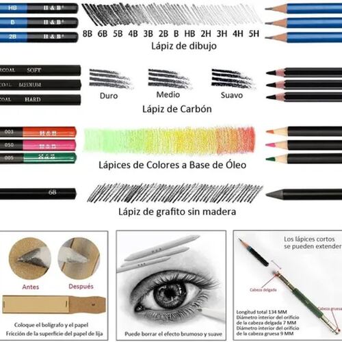 Set 145 Lápices De Dibujo De Colores Metálicos Grafito H&b.