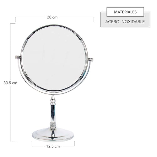 CNX Espejo de Acero Inoxidable 8 Pulgadas Con Base (ideal para maquillaje o aseo facial).