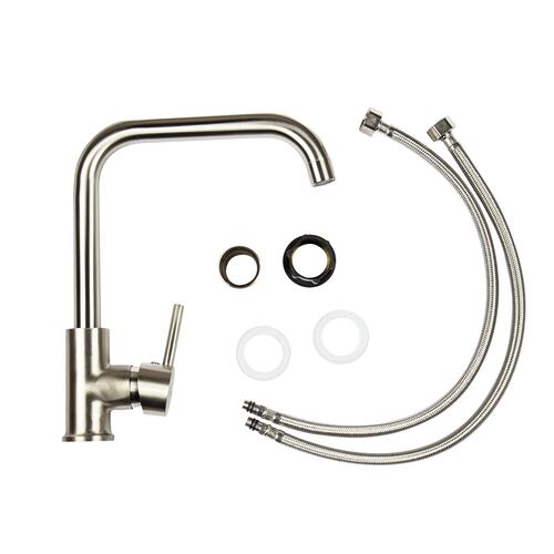 CNX Mezcladora Monomando (Satinada) Para Fregadero (Incluye Mangueras de agua fría y Caliente), fabricada en acero inox.