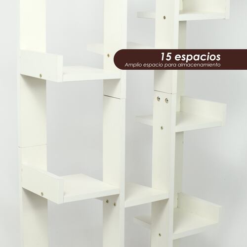 Librero organizador multifuncional de 15 espacios con repisas y cajón. Estante resistente y minimalista con espacios para almacenamiento. 