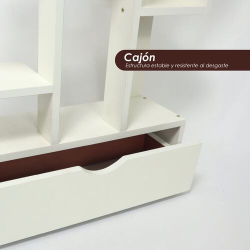 Librero organizador multifuncional de 15 espacios con repisas y cajón. Estante resistente y minimalista con espacios para almacenamiento. 