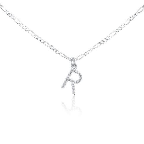 Collar de Inicial Authshine de Plata Ley 925 con Dije de Circonia Cúbica Letra R para Mujer
