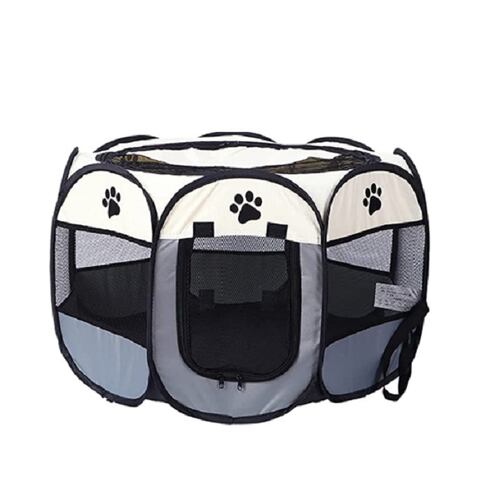 Casa  para Perros con Valla Plegable Gris 