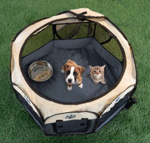Casa  para Perros con Valla Plegable Gris 