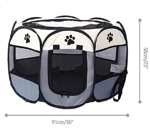 Casa  para Perros con Valla Plegable Gris 