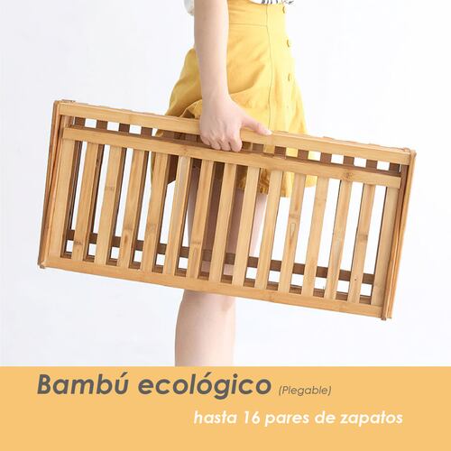 Ilios Innova Zapatera plegable de bambú, estante de almacenamiento de 4 niveles, organizador multifuncional para 16 pares de zapatos.