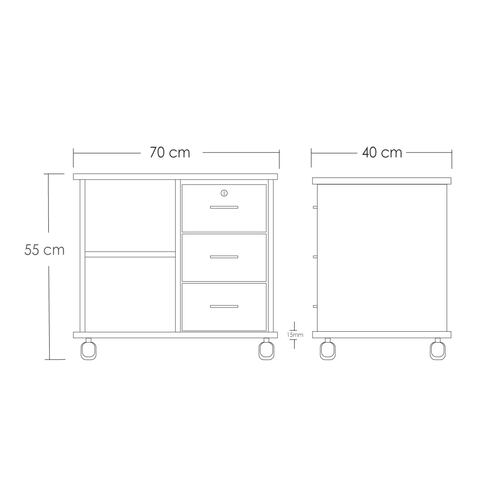 Ilios Innova Gabinete de Almacenamiento, archivero móvil con cajón de Cerradura Soporte para Impresora y estantes Mueble para oficina.