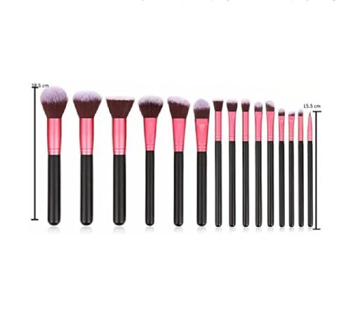 15 Brochas de Maquillaje Profesional   Negro con Rosa