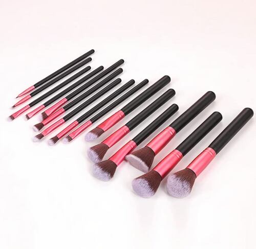 15 Brochas de Maquillaje Profesional   Negro con Rosa