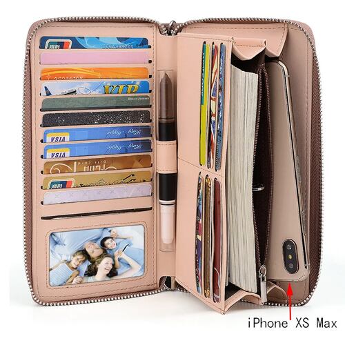 Cartera Uto Con 18 Bolsillos Y Brazalete Para Mujer Rosa.